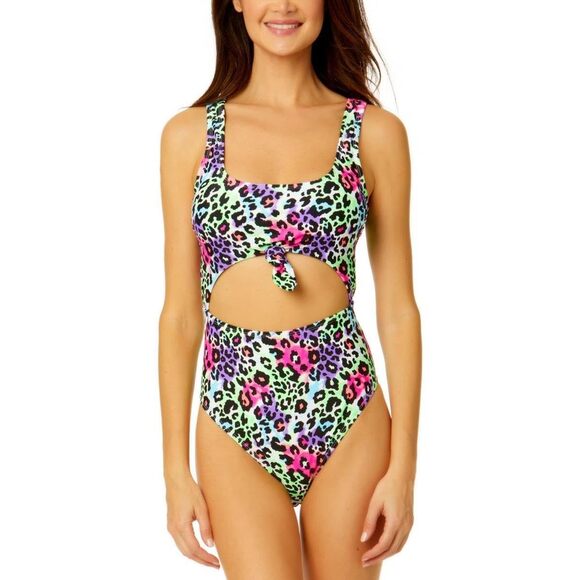 Salt + Cove Other - Salt + Cove Womens Cut-Out Animal Print One-Piece Swimsuit Green XS